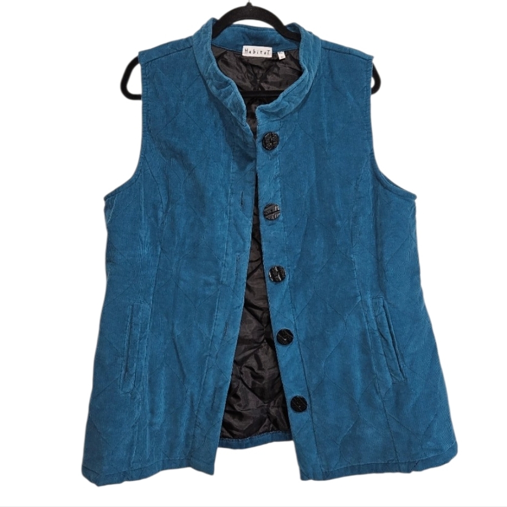 Habitat Vest Teal Quilted Corduroy Sleeveless Jacket Womens Size XL Extra Large